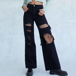 PacSun Baggy Jean High Waist Wide Leg Distressed Jeans Black Size 26
